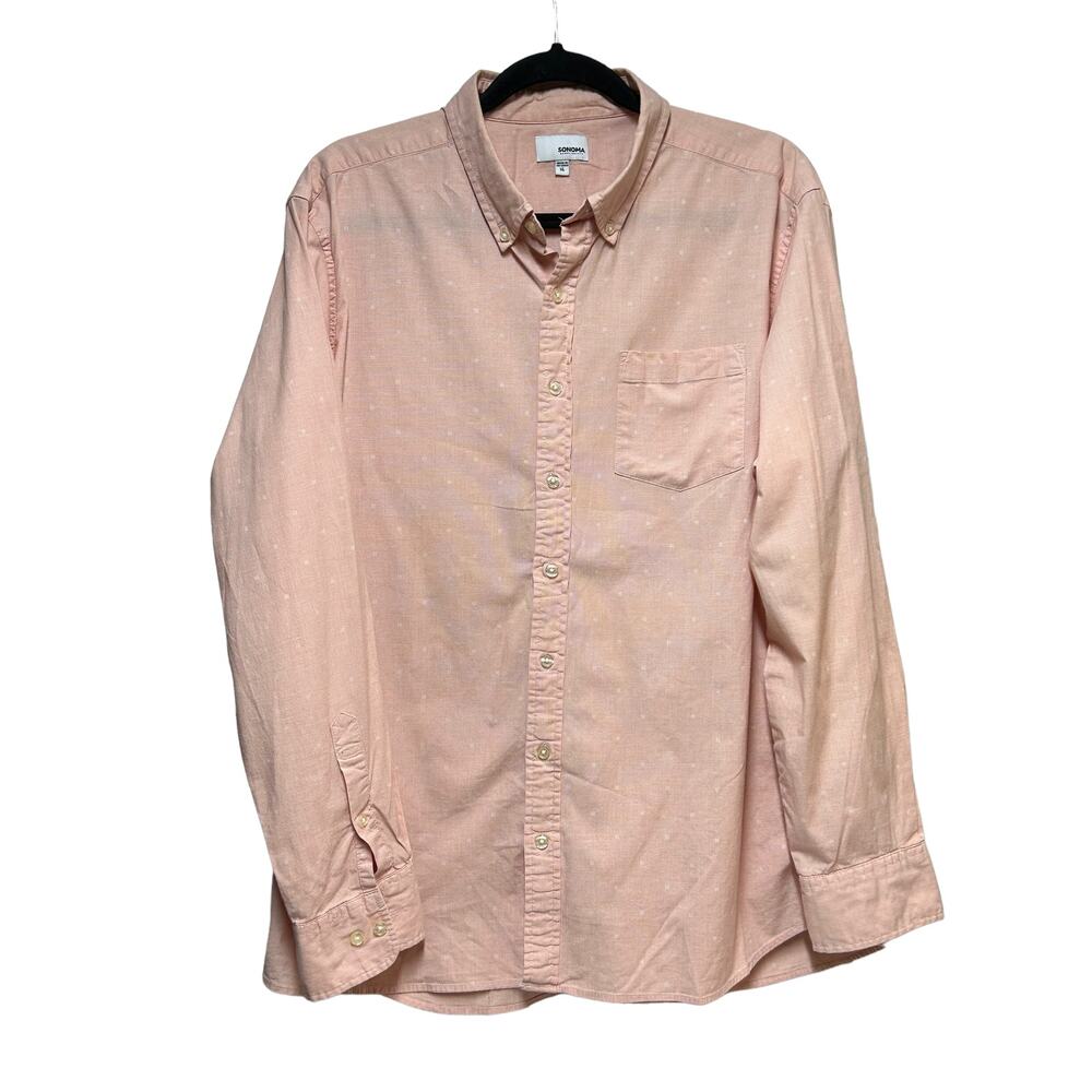 SONOMA Mens XL Peach Micro Dot Button Down Long Sleeve Shirt Cotton Spandex